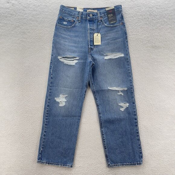 Levi's Denim - Levis Jeans Women 30 Blue Ribcage Straight Ankle Destroy Grunge Premium Denim
